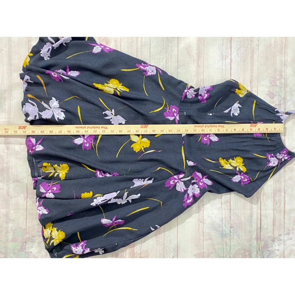 Free People Halter Swing Dress size 6 Gray Viscose Floral purple yellow - Picture 9 of 12